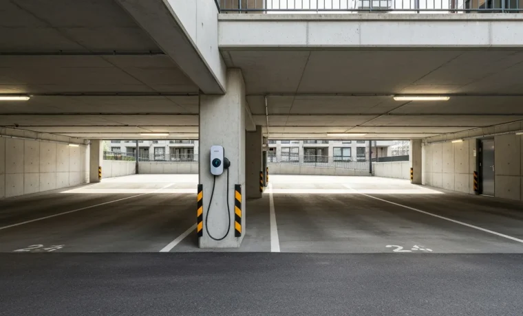 Laadpaal in de parkeergarage van een appartementencomplex voor VvE laadpaal kosten
