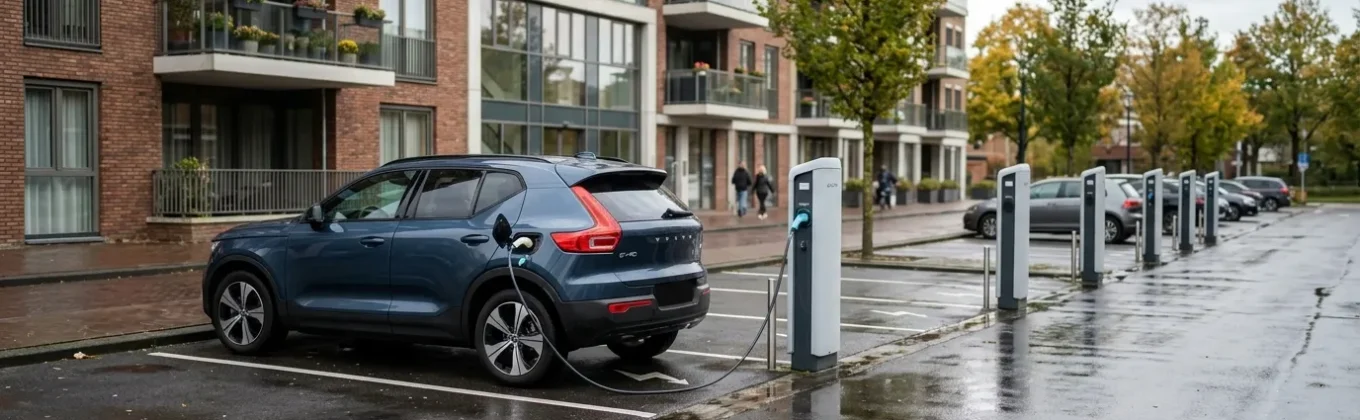 Laadpalen op parkeerterrein bij appartementengebouw voor subsidie laadpaal stapelen in 2026