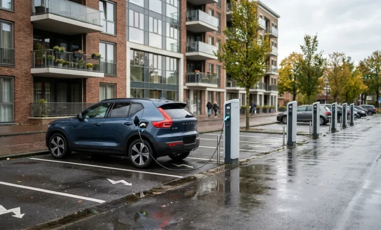 Laadpalen op parkeerterrein bij appartementengebouw voor subsidie laadpaal stapelen in 2026