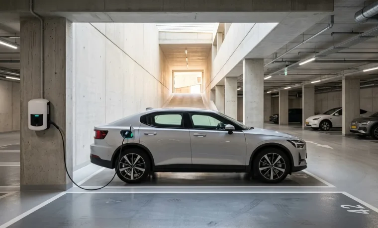 Elektrische laadpaal in parkeergarage van vastgoedcomplex voor ERE-certificaat aanvraag
