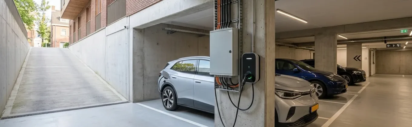 Laadpaal plaatsen bij elektrische auto in parkeergarage van appartementengebouw zonder netverzwaring