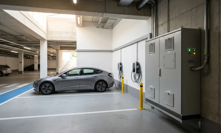 Batterijopslagsysteem naast laadpalen in parkeergarage als oplossing voor netcongestie bij vastgoed